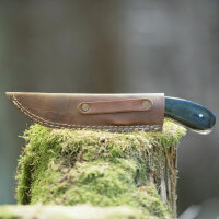 elTORO Corno dottone - Damasco - Coltello da caccia - 12,5 cm - fodero in pelle incluso