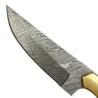 elTORO Corno dottone - Damasco - Coltello da caccia - 12,5 cm - fodero in pelle incluso