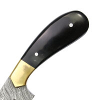 elTORO Corno dottone - Damasco - Coltello da caccia - 12,5 cm - fodero in pelle incluso