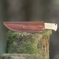 elTORO Brass Bone - Damasco - Coltello da caccia - 12 cm - fodero in pelle incluso
