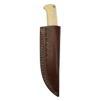 elTORO Brass Bone - Damasco - Coltello da caccia - 12 cm - fodero in pelle incluso
