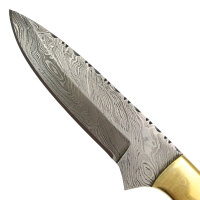 elTORO Brass Bone - Damasco - Coltello da caccia - 12 cm - fodero in pelle incluso