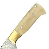elTORO Brass Bone - Damasco - Coltello da caccia - 12 cm - fodero in pelle incluso