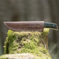 elTORO Corno dottone - Damasco - Coltello da caccia - 11 cm - fodero in pelle incluso