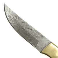 elTORO Corno dottone - Damasco - Coltello da caccia - 11 cm - fodero in pelle incluso