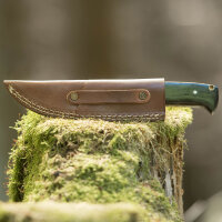 elTORO Corno dottone - Damasco - Coltello da caccia - 12 cm - fodero in pelle incluso