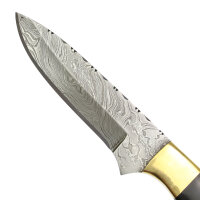elTORO Corno dottone - Damasco - Coltello da caccia - 12 cm - fodero in pelle incluso