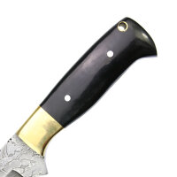 elTORO Corno dottone - Damasco - Coltello da caccia - 12 cm - fodero in pelle incluso
