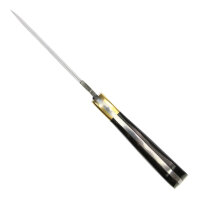 elTORO Corno dottone - Damasco - Coltello da caccia - 12 cm - fodero in pelle incluso