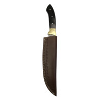 elTORO Corno dottone - Damasco - Coltello da caccia - 17 cm - fodero in pelle incluso