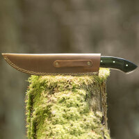 elTORO Corno dottone - Damasco - Coltello da caccia - 17 cm - fodero in pelle incluso
