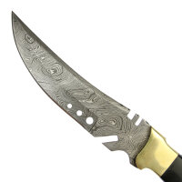 elTORO Corno dottone - Damasco - Coltello da caccia - 17 cm - fodero in pelle incluso