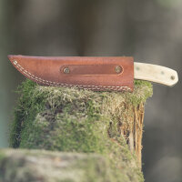 elTORO Brass Bone - Damasco - Coltello da caccia - 14 cm - fodero in pelle incluso