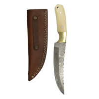 elTORO Brass Bone - Damasco - Coltello da caccia - 14 cm - fodero in pelle incluso