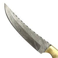 elTORO Brass Bone - Damasco - Coltello da caccia - 14 cm - fodero in pelle incluso