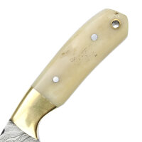 elTORO Brass Bone - Damasco - Coltello da caccia - 14 cm - fodero in pelle incluso