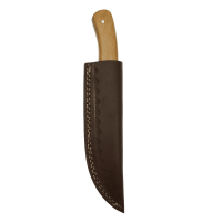 elTORO Brass Olive - Damasco - Coltello da caccia - 10 cm - fodero in pelle incluso