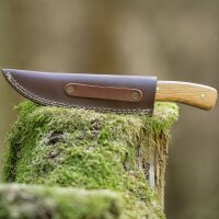 elTORO Brass Olive - Damasco - Coltello da caccia - 10 cm - fodero in pelle incluso