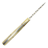 elTORO Fine Brass Bone - Damasco - Coltello da caccia - 7,7 cm - fodero in pelle incluso