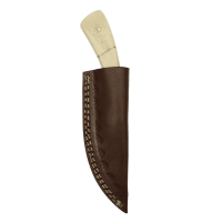 elTORO Fine Brass Bone - Damasco - Coltello da caccia - 7,7 cm - fodero in pelle incluso