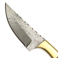elTORO Fine Brass Bone - Damasco - Coltello da caccia - 7,7 cm - fodero in pelle incluso