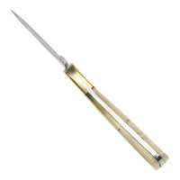 elTORO Fine Brass Bone - Damasco - Coltello da caccia - 7,7 cm - fodero in pelle incluso