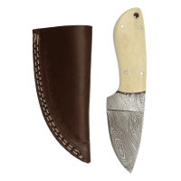 elTORO Skinner Bone - Häutemesser aus Damaszener Stahl - 8,5cm - inkl. Lederscheide