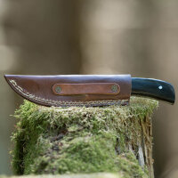 elTORO Damascus Horn - Damasco - Coltello da caccia - 9 cm - fodero in pelle incluso