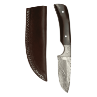 elTORO Damascus Horn - Damasco - Coltello da caccia - 9 cm - fodero in pelle incluso