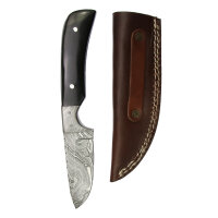 elTORO Damascus Horn - Damasco - Coltello da caccia - 9 cm - fodero in pelle incluso