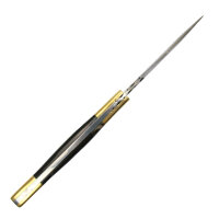 elTORO Double Brass Horn - Damast - Jagdmesser - 10cm - inkl. Lederscheide