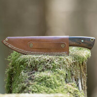 elTORO Walnut - Damasco - Coltello da caccia - 8,3 cm - fodero in pelle incluso