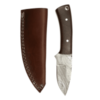 elTORO Walnut - Damasco - Coltello da caccia - 8,3 cm - fodero in pelle incluso