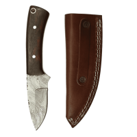 elTORO Walnut - Damasco - Coltello da caccia - 8,3 cm - fodero in pelle incluso